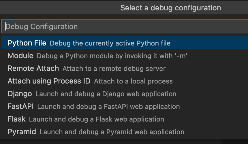 Select the Python file option to debug the currently active Python file