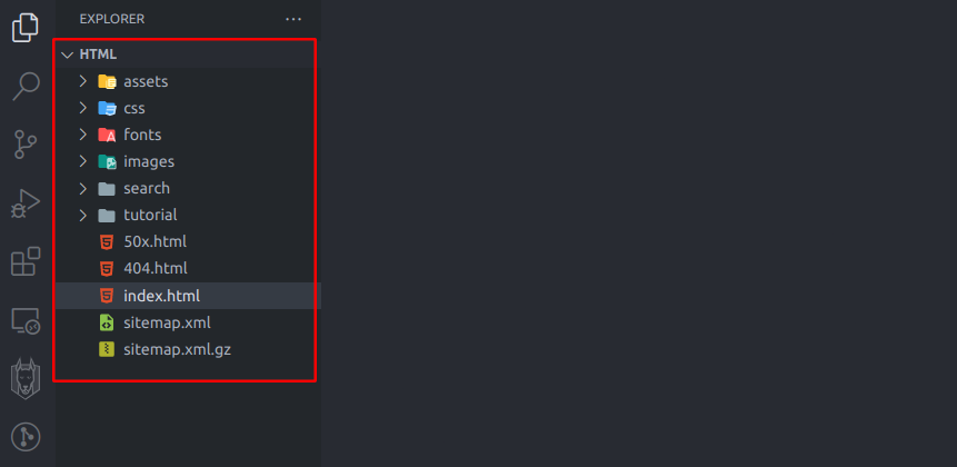 Folder structure inside html file shown in VSCode