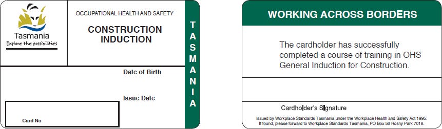A Tasmanian (TAS) White Card.