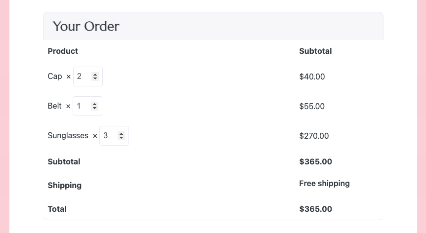 increase product quantity on checkout page