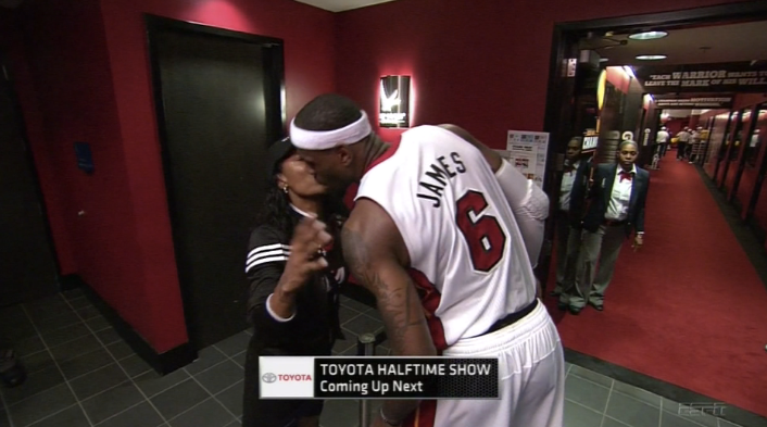 Lebron James Kissing His Mom At Halftime of Game 5