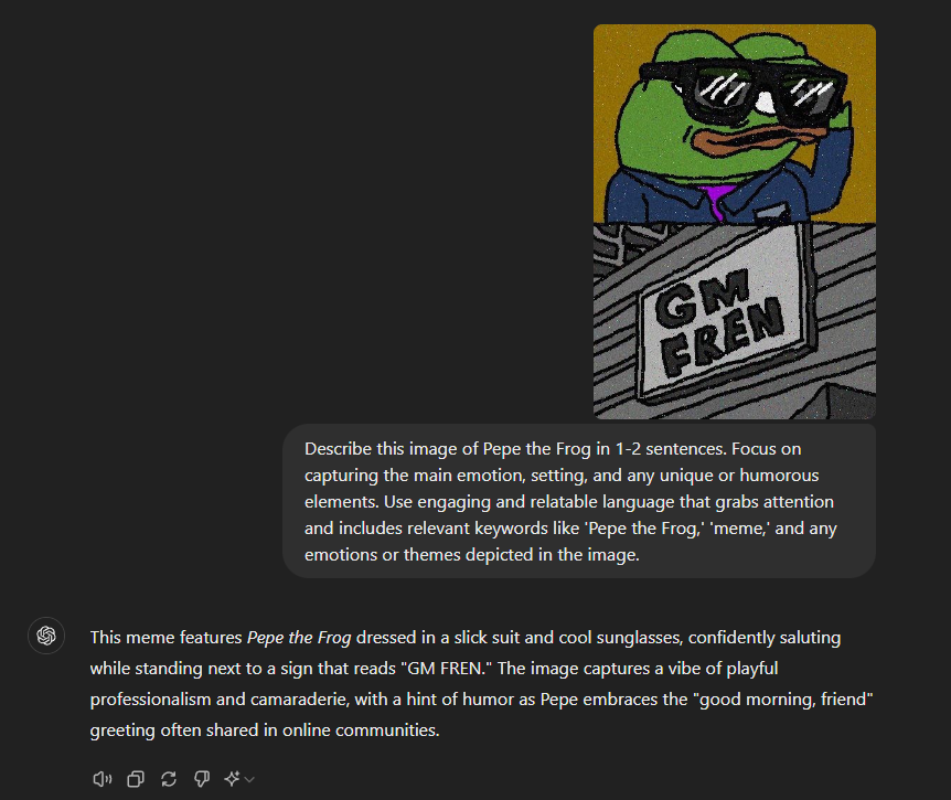 How I generated more thank 10k seo friendly descriptions of images of Pepe the Frog using AI