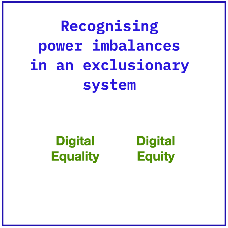 Box 3: Recognising power imbalances in an exclusionary system — Digital equity; Digital equity