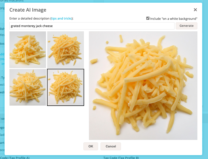 AI generated images of grated cheese