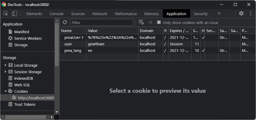 Preview Cookies in browser dev tools