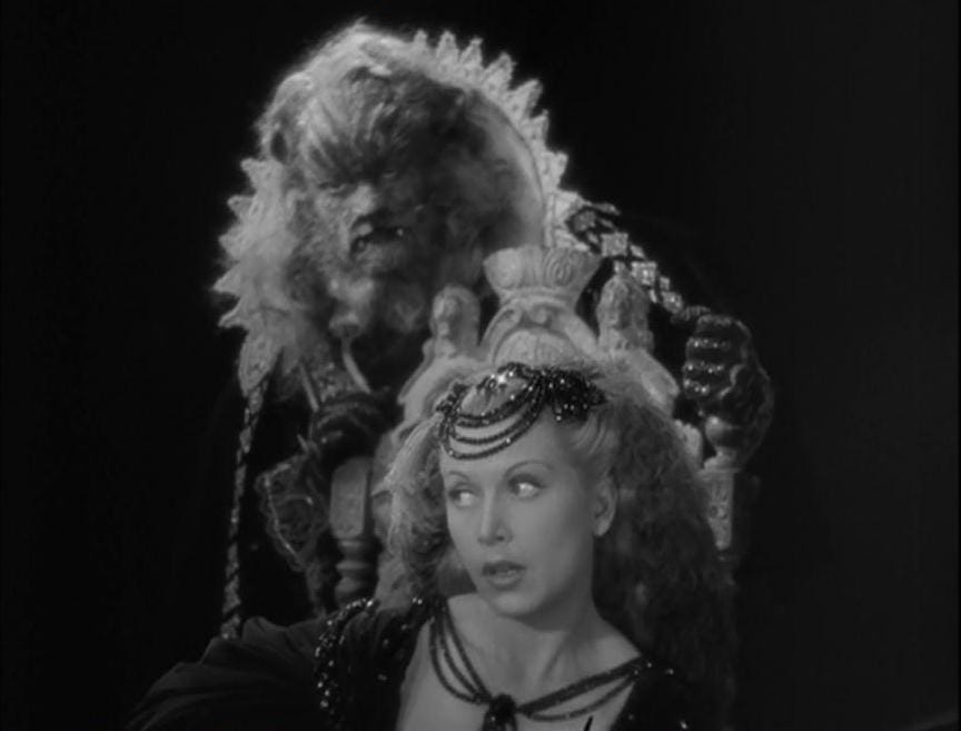 Belle (Josette Day) and the Beast (Jean Marais) from Jean Cocteau’s Beauty and the Beast (1946 film).