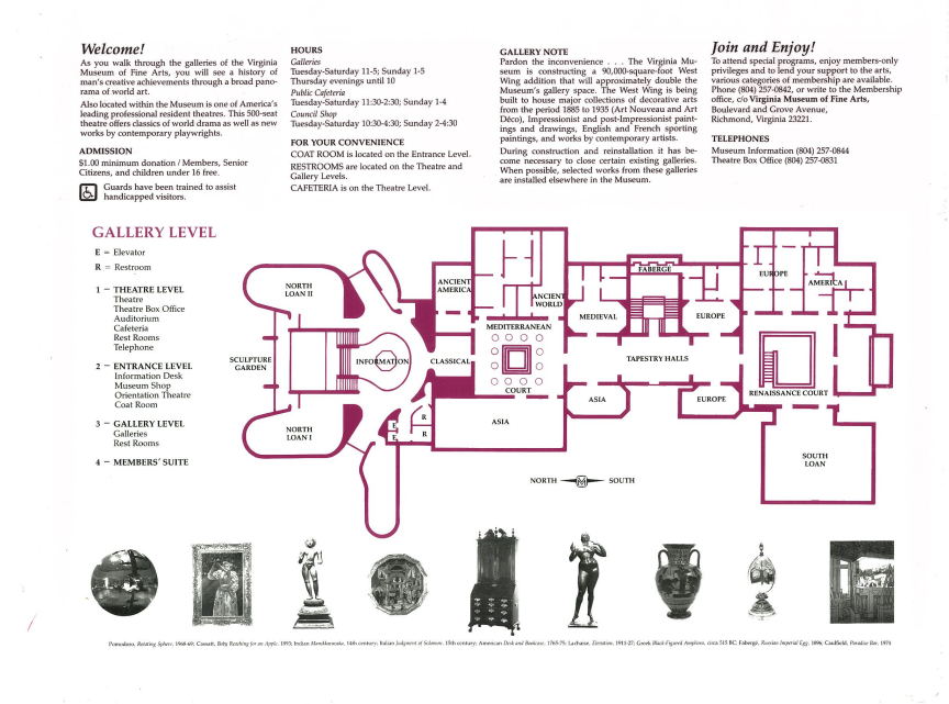 An image of a Virginia Museum of Fine Arts gallery map from 1985–86.