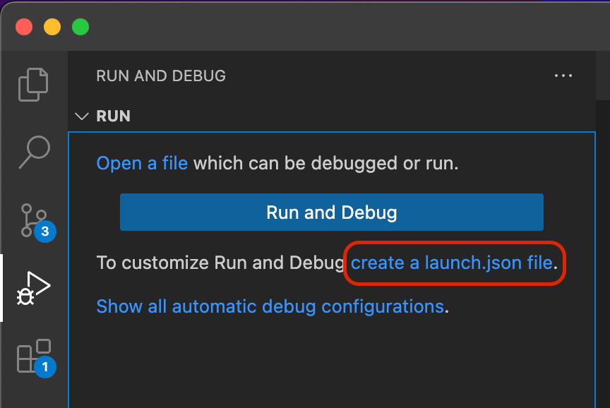 Click on the create a launch.json file option.