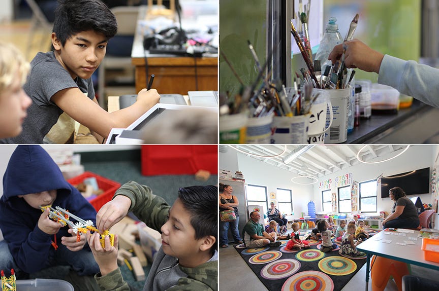 Images of classroom activities at Eleanor Roosevelt Community Learning Center, Visalia, CA.