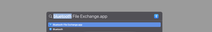 Screenshot of spotlight search with bluetooth exchange app result