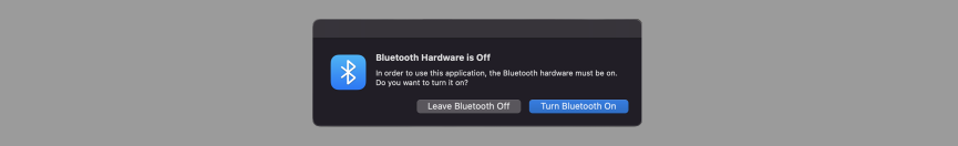 Screenshot of confirmation to turn bluetooth on