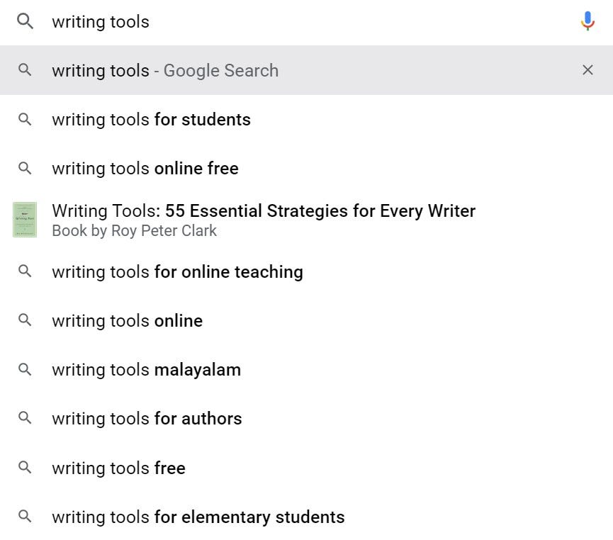 Writing tools Google autocomplete.