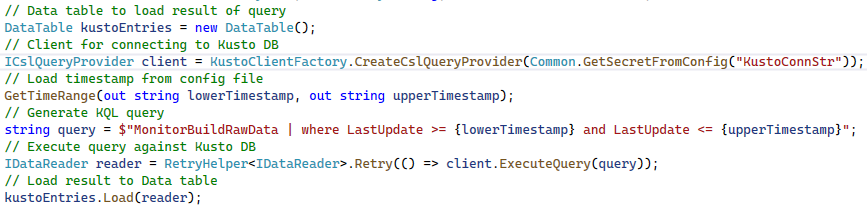 kusto connection without query parameters