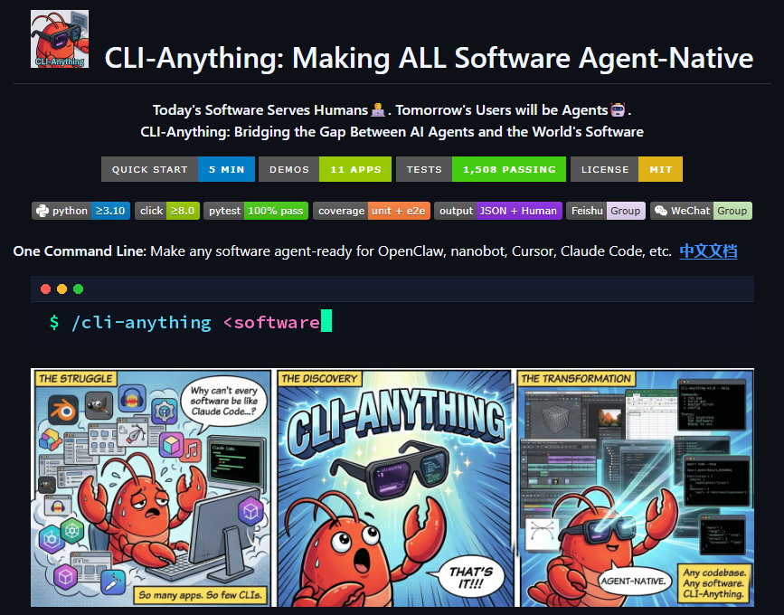 Came across an interesting GitHub project today: CLI-Anything.