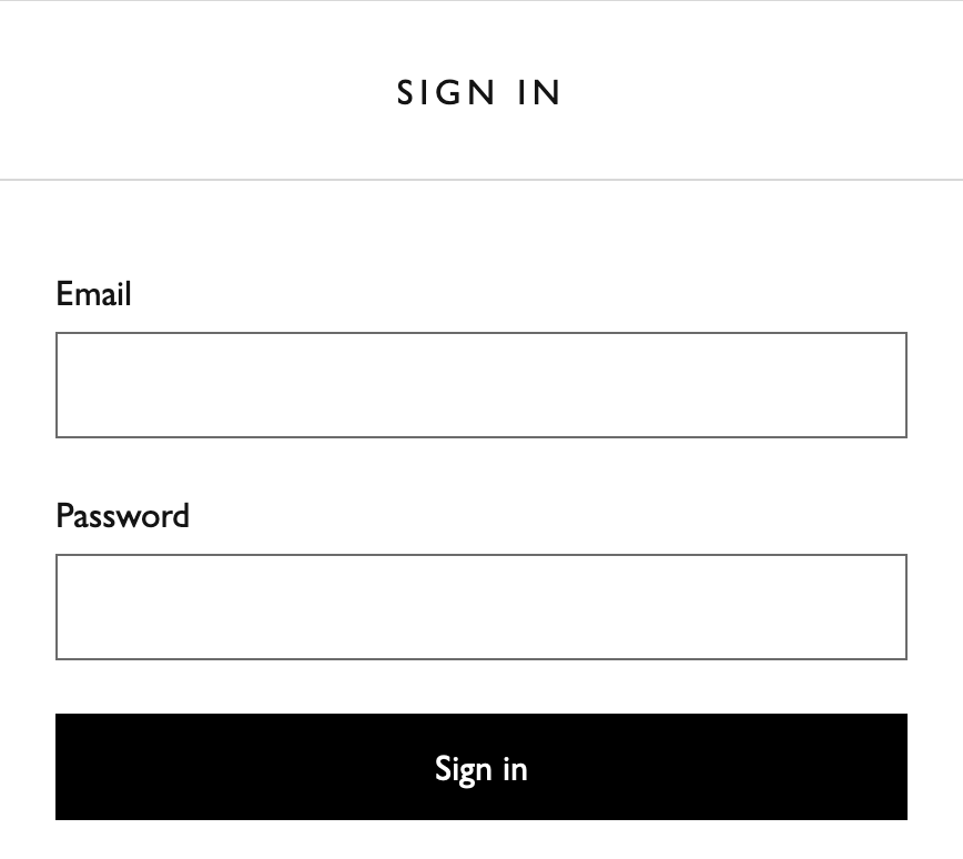 Sign in form with title, email, password and sign in button