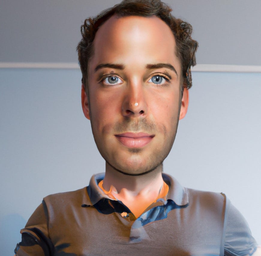 AI-generated photo of a cartoon-like man who looks weird