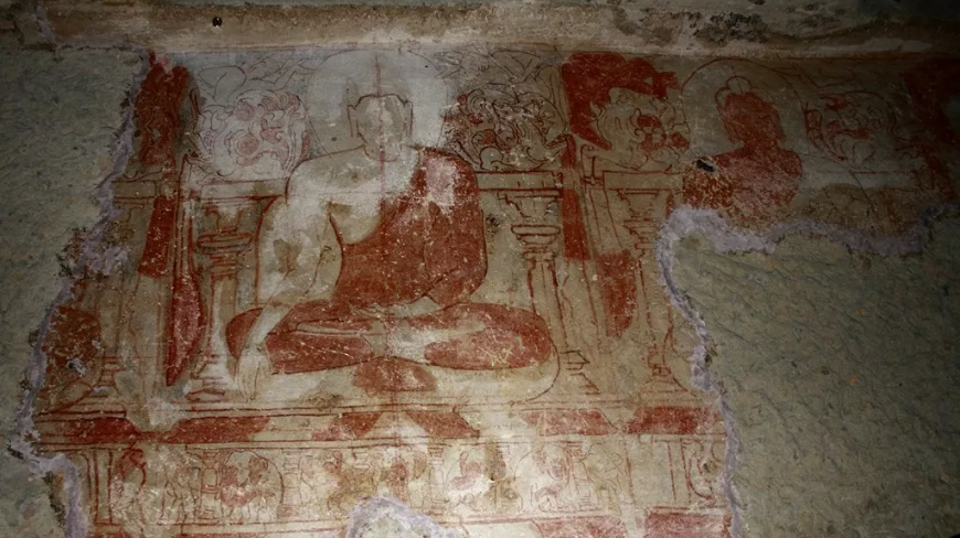 Painted ceiling in cave 34, Kanheri caves, Mumbai