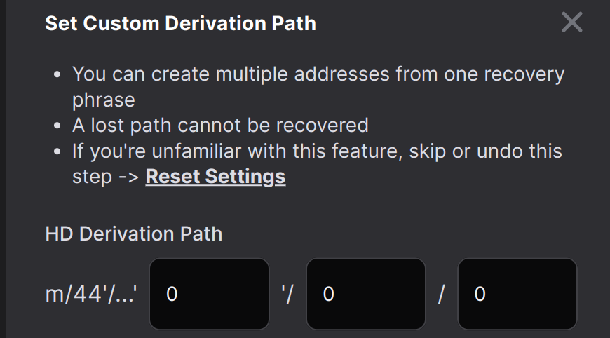 Keplr Wallet’s derivation path settings.