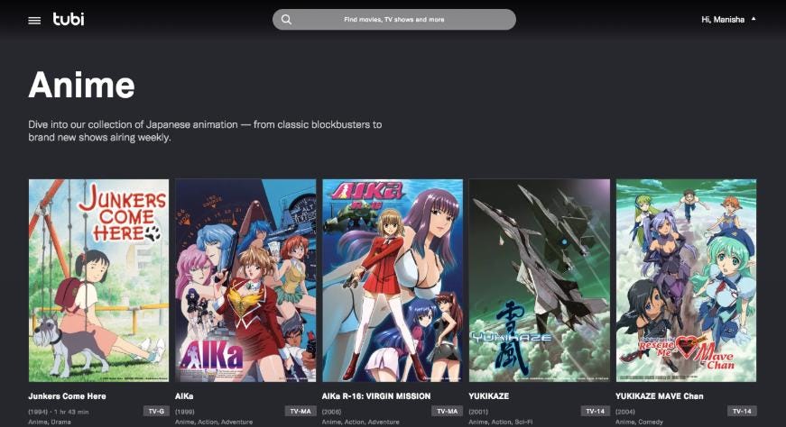 Tubi TV — How to Watch Anime In India — Anime India