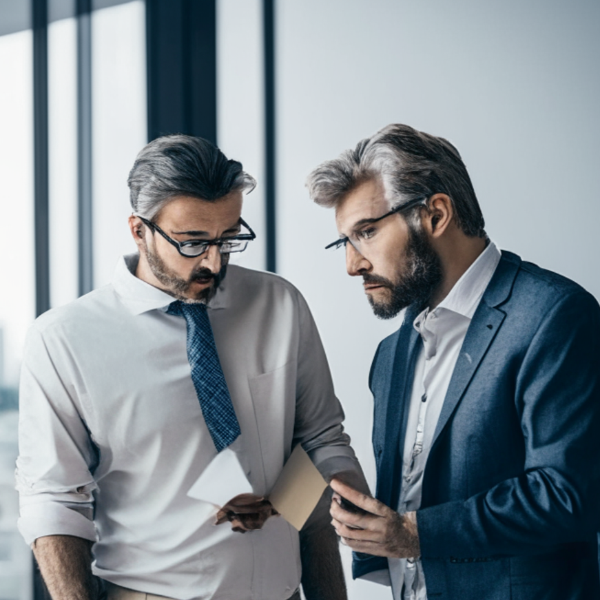 Two project managers discussing a project