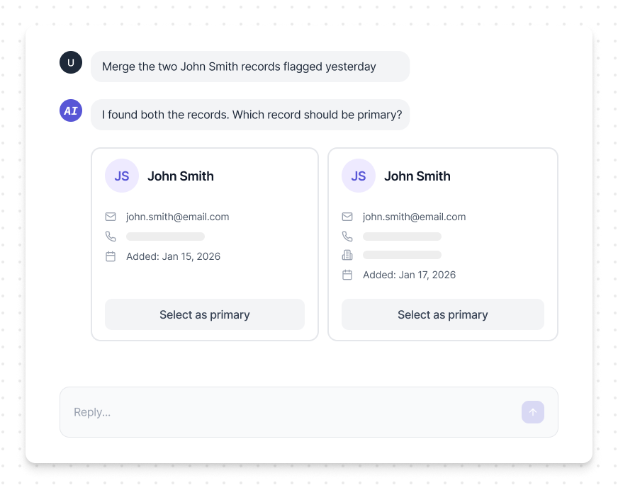 AI assistant displaying two contact cards for the user to choose between using visual cues.