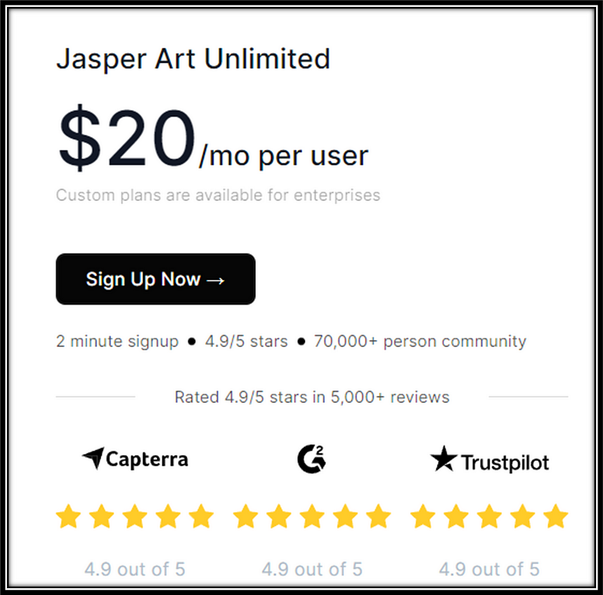 jasper art pricing offer