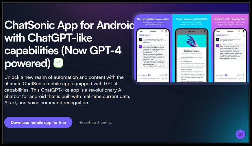 chatsonic mobile app chat-gpt like application