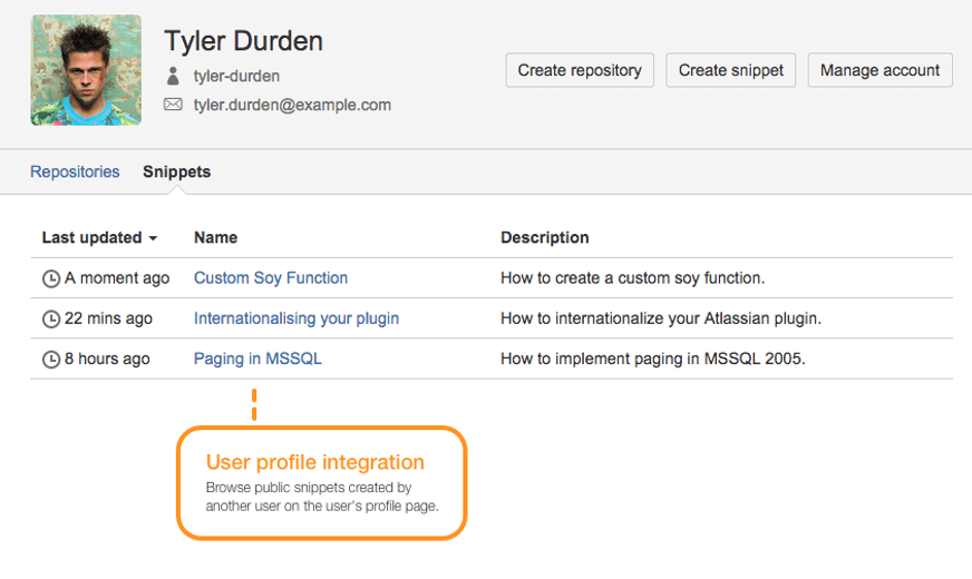 Bitbucket Snippets Profile Integration