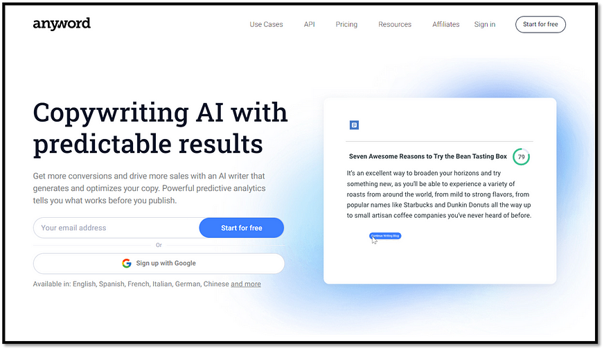 another free ai writer Anyword