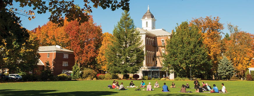 Students on the lawn at Linfield University