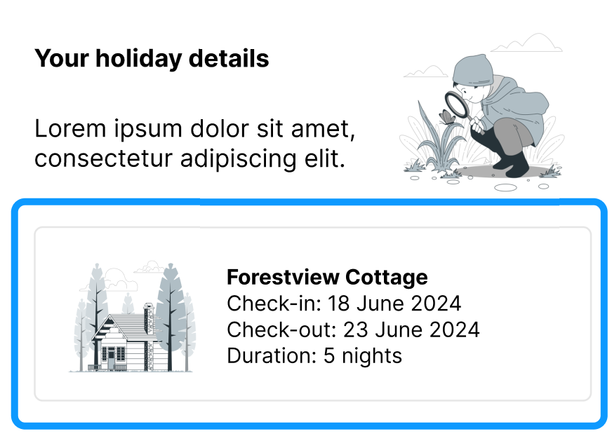Booking screen with key holiday details highlighted.