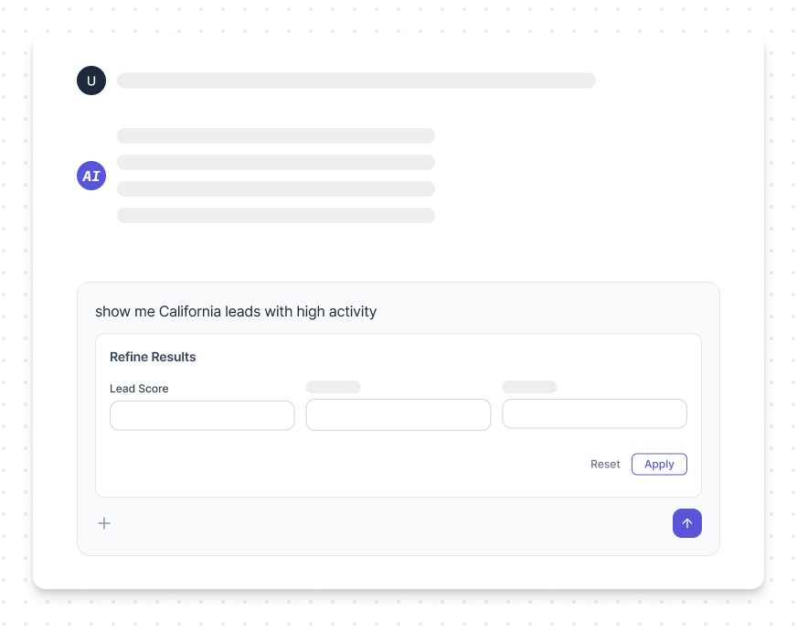 AI assistant displaying a filter UI, making it easier for the user to choose parameters as opposed to having to type a detailed query.