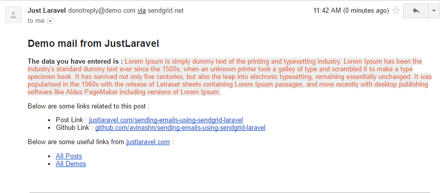 Sending emails using SendGrid - justlaravel.com