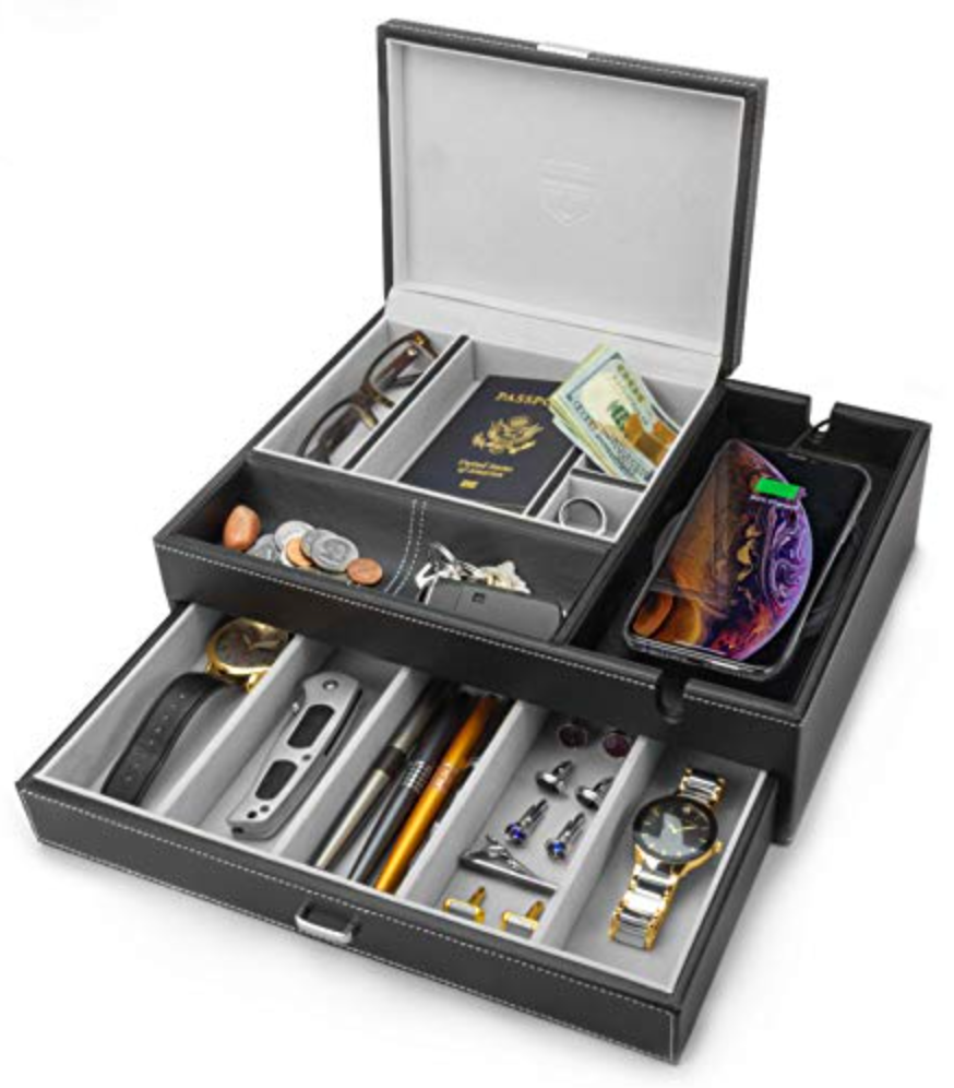 Valentines Day Gift For Him 2023. Dresser Valet Box & Mens Jewelry Box Organizer, Gift For Him 2023