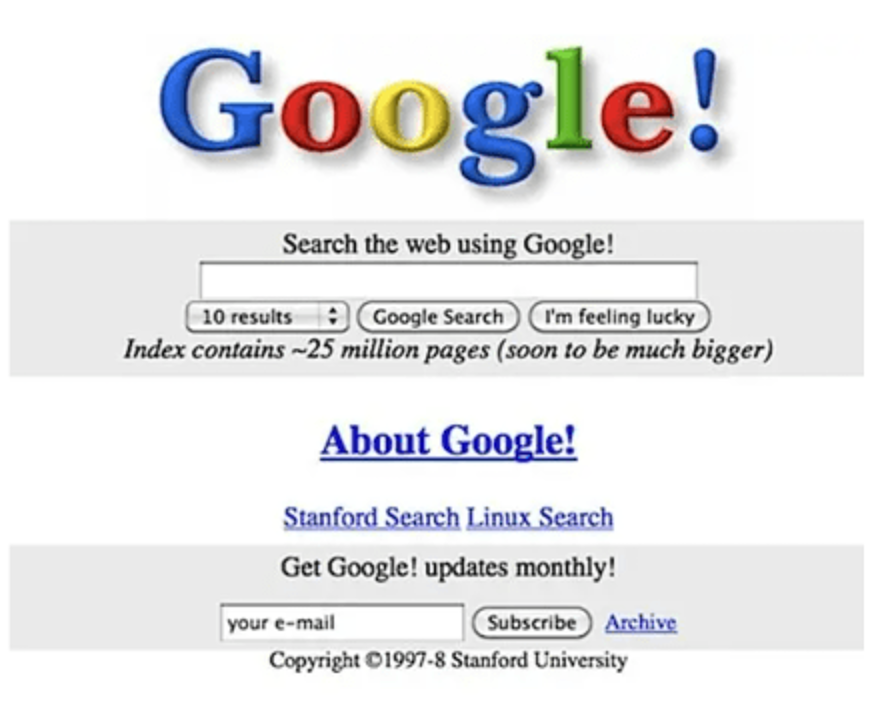 Google’s 1st HomePage 1998
