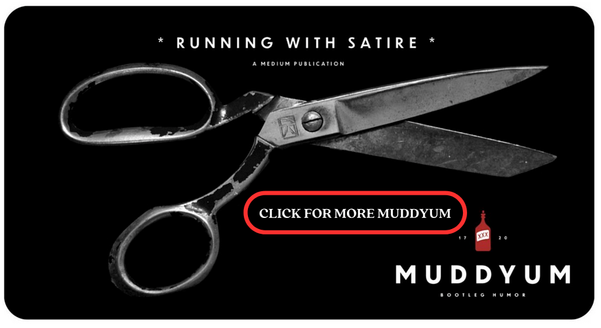 Picture of scissors with the phrase “Running With Satire” written above them.