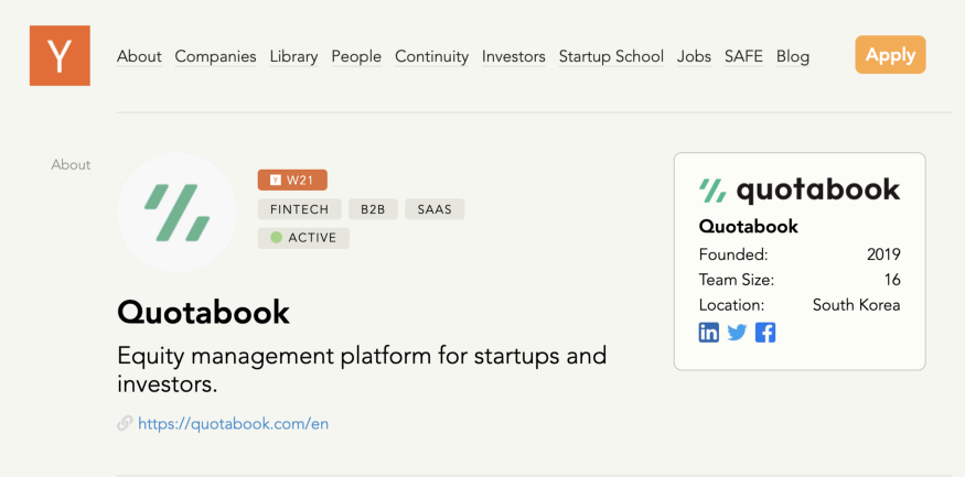Quotabook graduated from Y Combinator (YC) Winter 2021 cohort as an equity management platform for startups and investors
