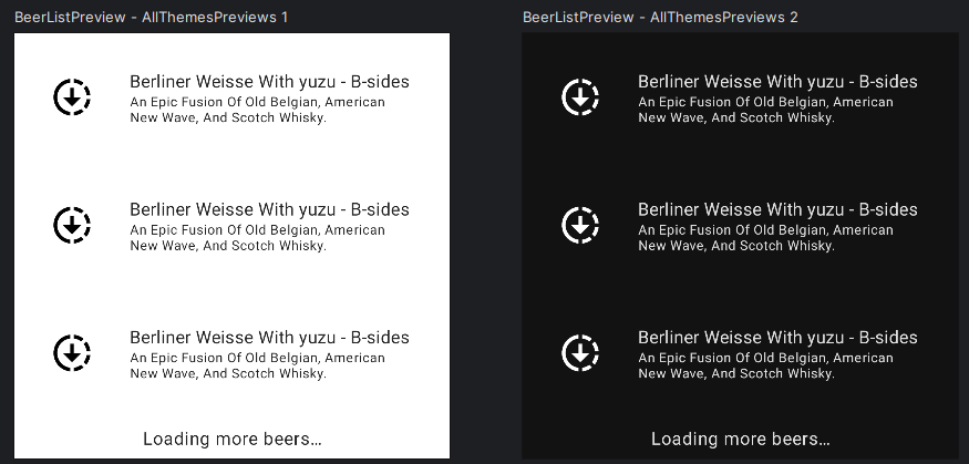 Elemento de UI que servirá para mostrar la lista de cervezas. Previsualización vía Jetpack Compose.