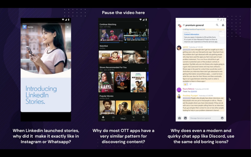 A image with story page of LinkedIn, OTT Home Page Screenshot, Discord chat feature screenshot