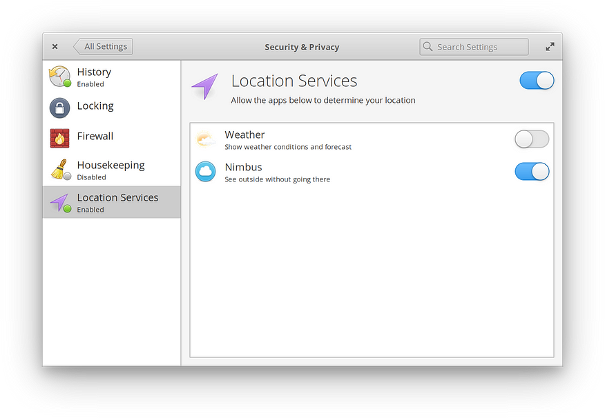 Location Services settings