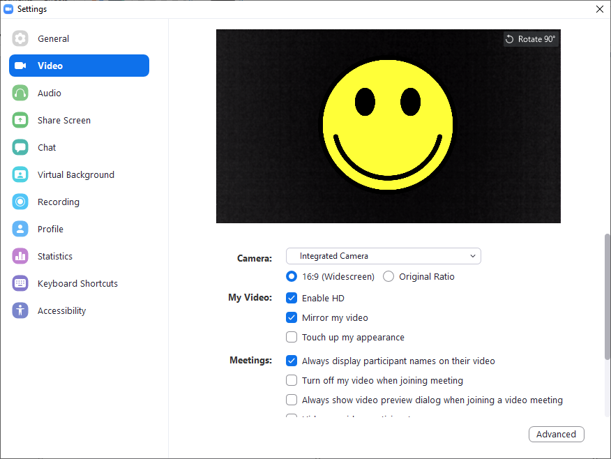 Zoom Settings — Video