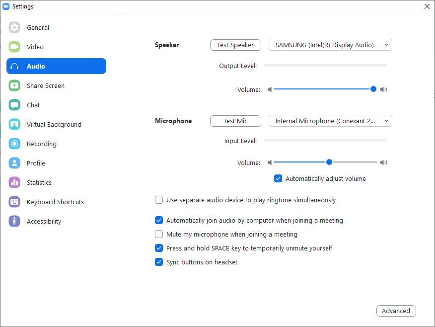 Zoom Settings — Audio