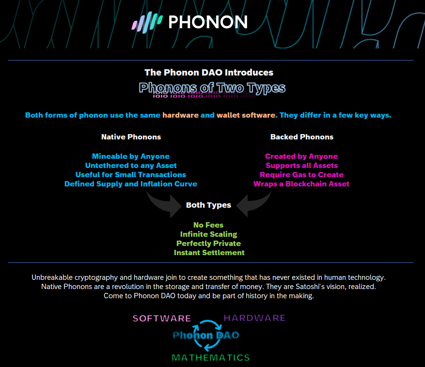 The Phonon DAO explains the two types of phonons: native and backed. This photo explains the differences between the two. Credit: Banan Tarr | Phononymous