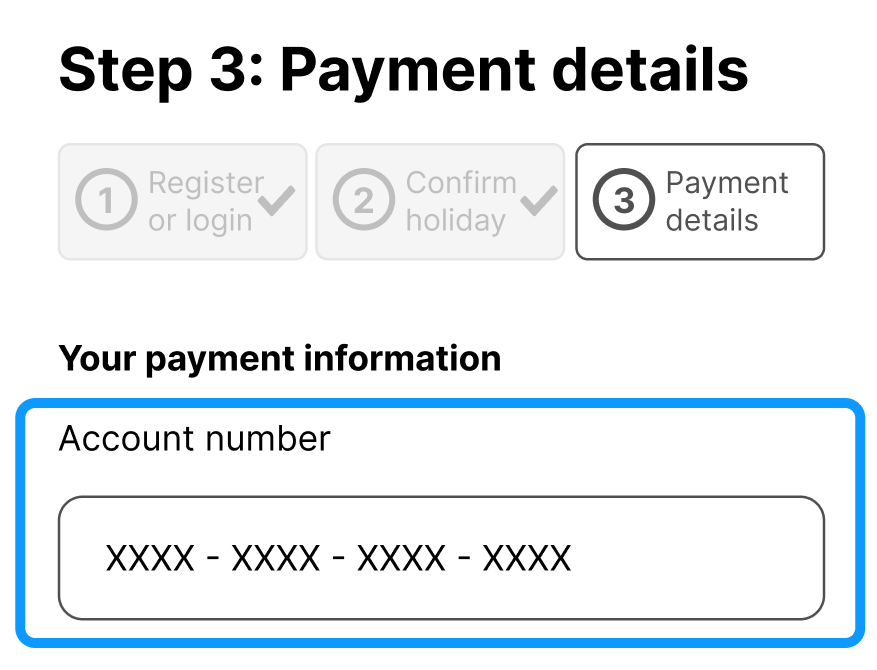 Payment screen with account number screen highlighted.
