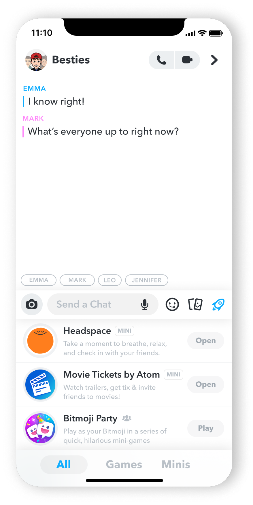 See the Headspace app directly available from the chat