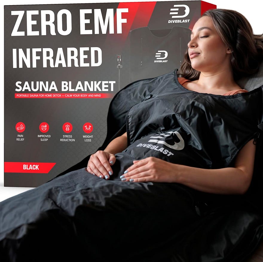 Near Zero EMF Far Infrared Sauna Blanket for Home — 71x35.5 in Portable Infrared Sauna Bag for Wellness — Detoxify, Cleanse and Burn Up to 600 Calories per Session — Black