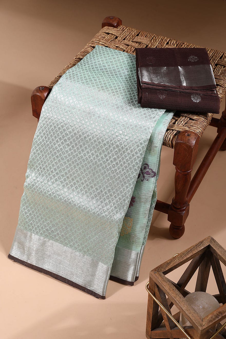 Laurel Green Kota Silk Saree with Unstitched Blouse Online at Samyakk