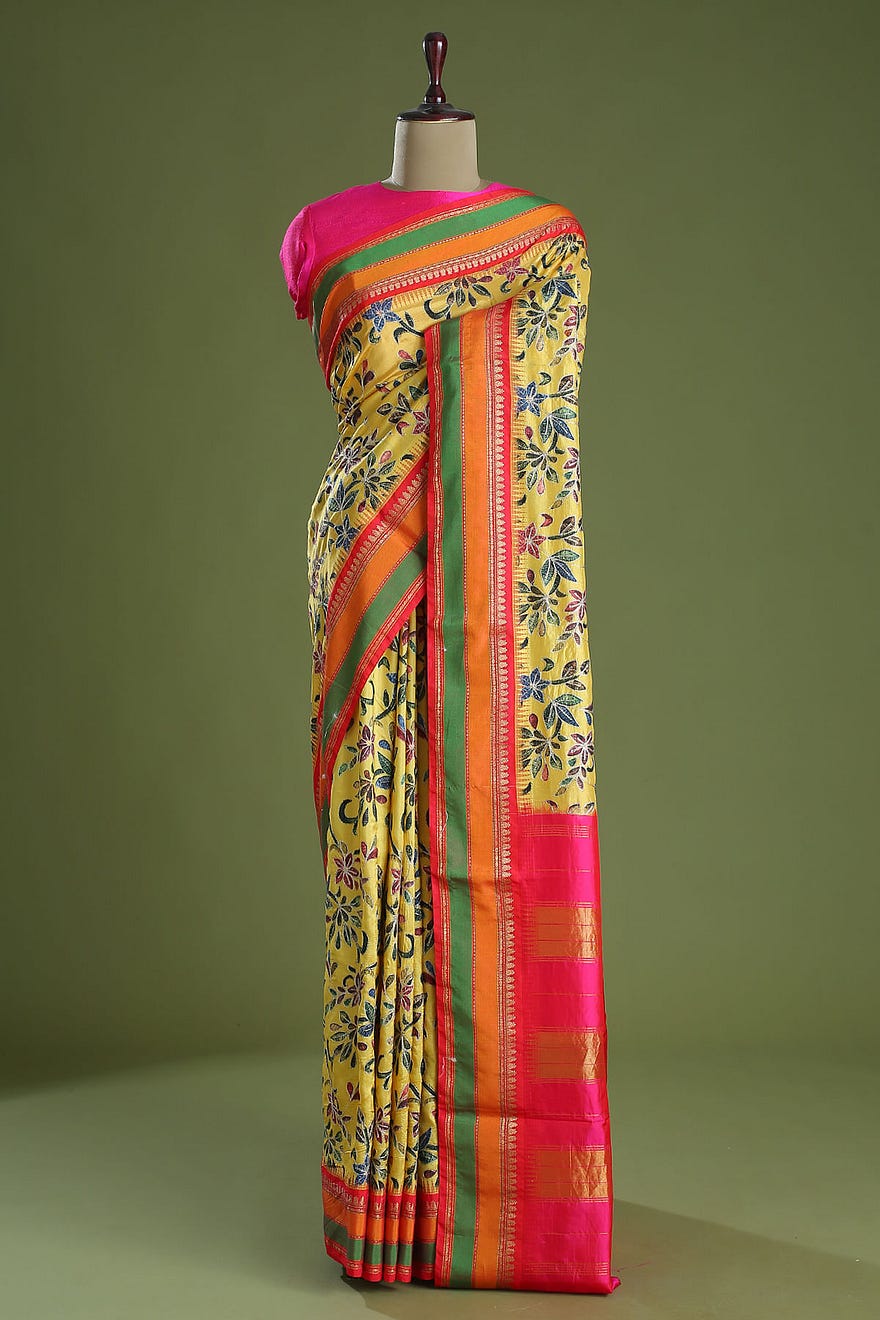 Royal Yellow Zari Embroidered Silk Saree Online at Samyakk