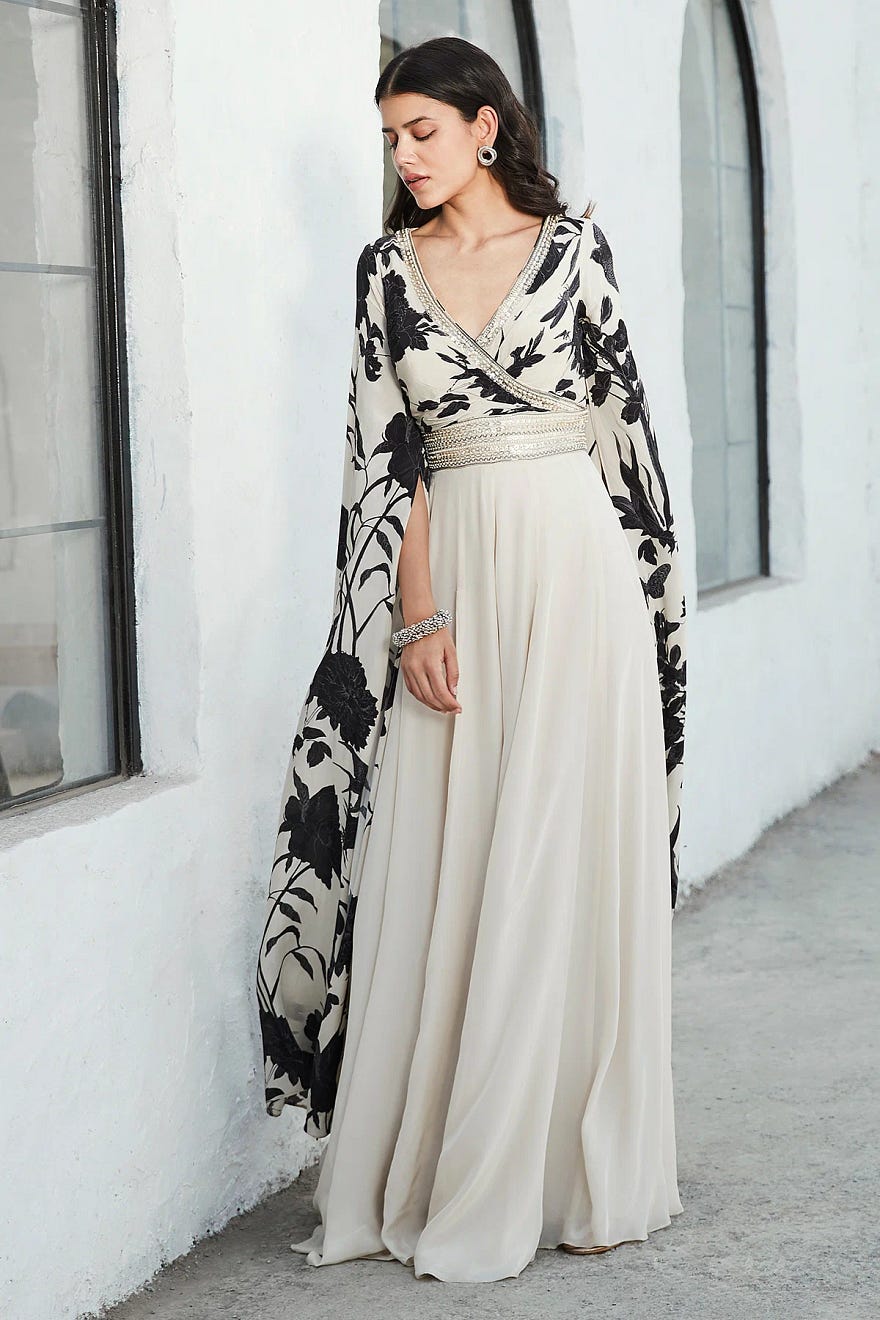 Ivory & Black Printed Embroidered Crepe Jumpsuit Online at Samyakk