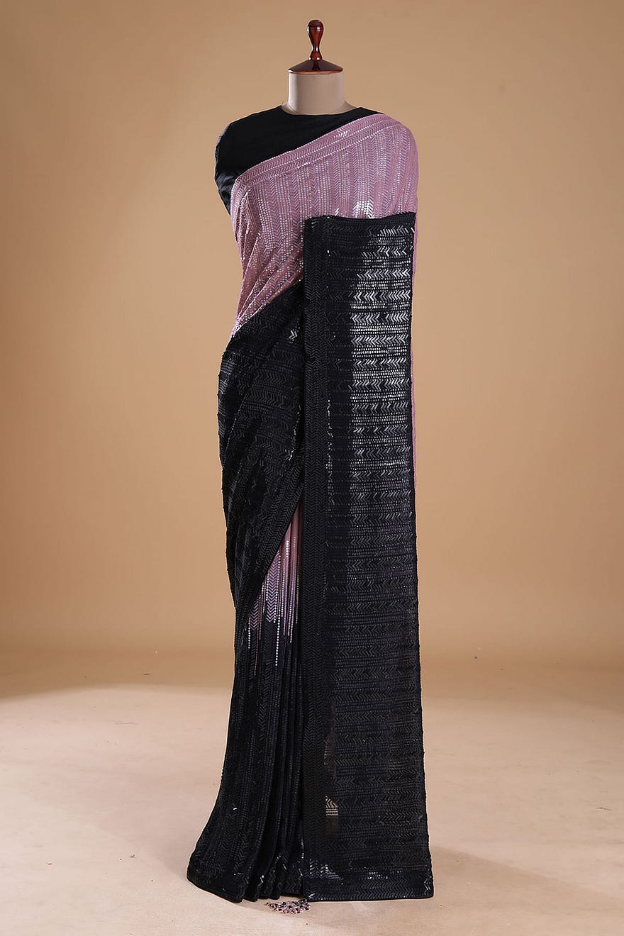 Black & Dawn Pink Sequins Embroidered Georgette Saree Online at Samyakk